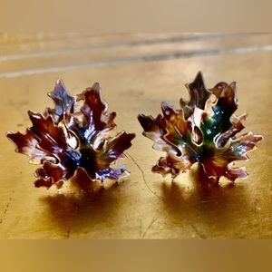 1960s Vintage Weiss Clip On Autumn Leaves Earrings / signed Weiss